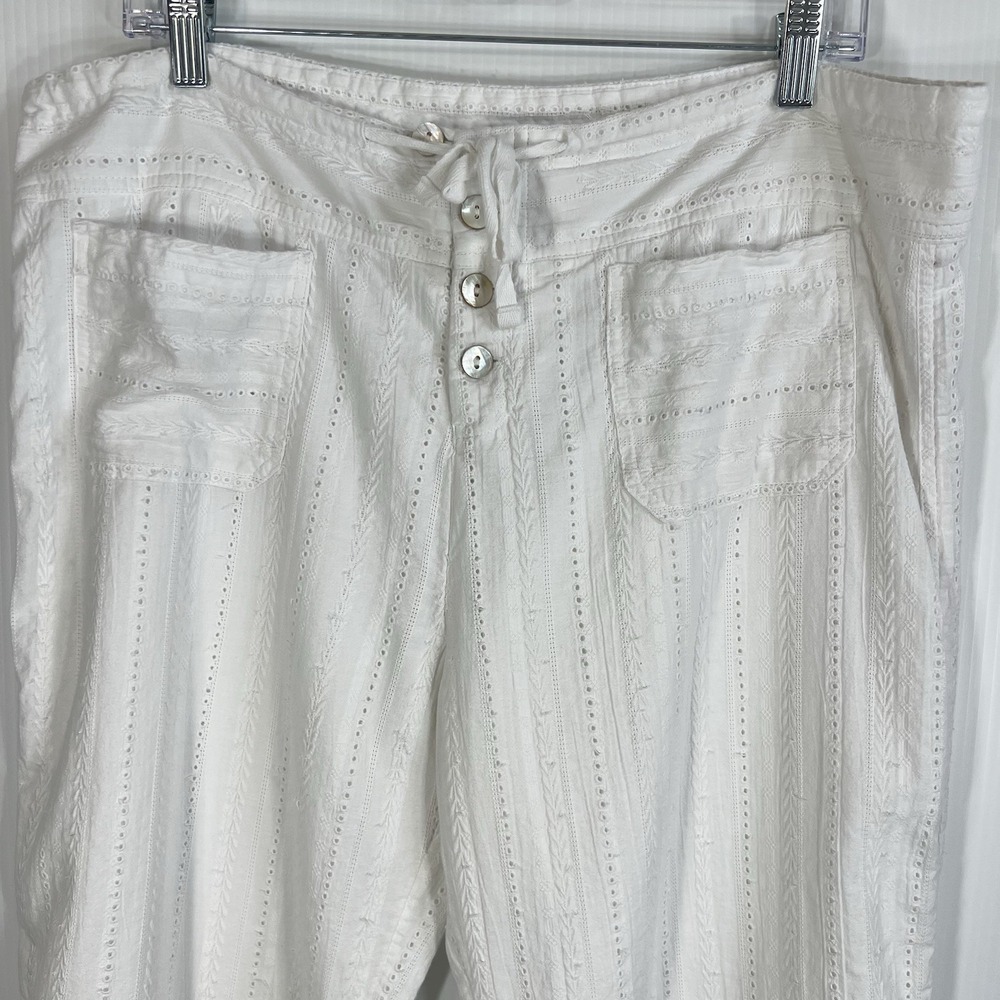 Sundance Gigi Wide Leg Pants Size L White Eyelet Drawstring Lined Cotton *READ* - Picture 3 of 14